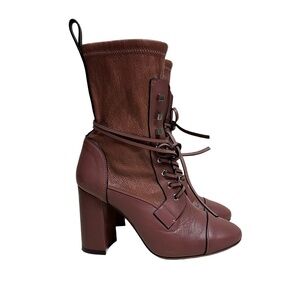 Stuart Weitzman Veruka Leather‎ Combat Heeled Boot Womens 8.5 Lace Up Block Heel